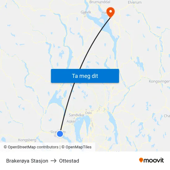 Brakerøya Stasjon to Ottestad map
