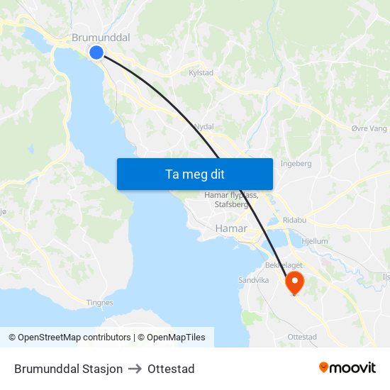 Brumunddal Stasjon to Ottestad map