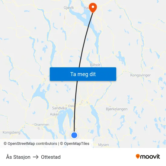 Ås Stasjon to Ottestad map