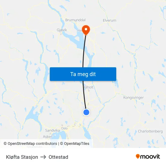 Kløfta Stasjon to Ottestad map