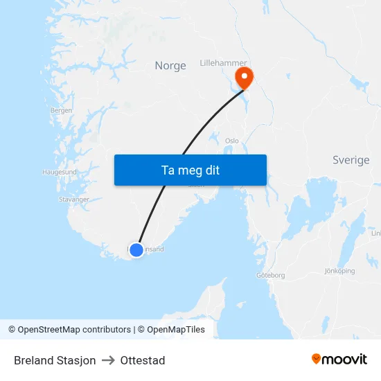 Breland Stasjon to Ottestad map