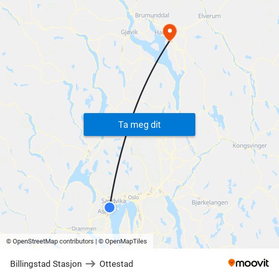Billingstad Stasjon to Ottestad map