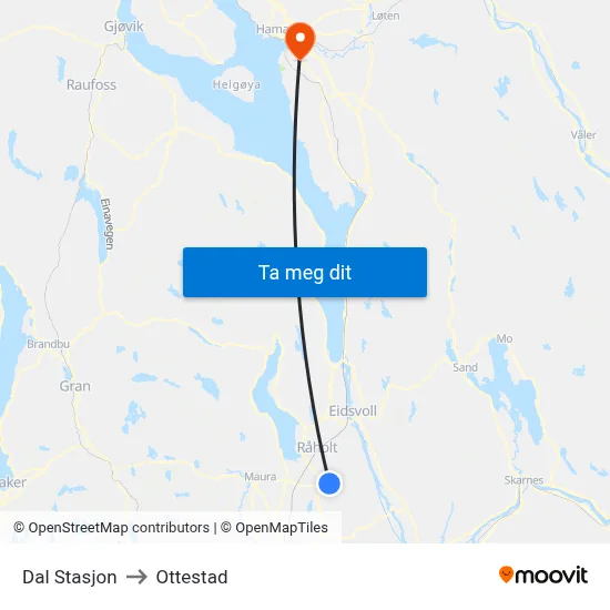 Dal Stasjon to Ottestad map