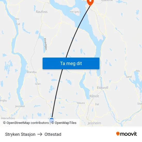 Stryken Stasjon to Ottestad map