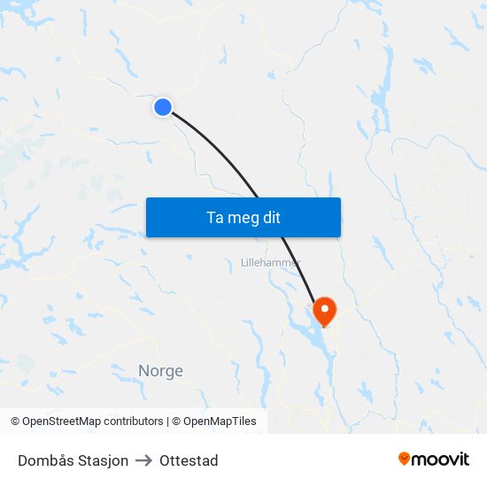 Dombås Stasjon to Ottestad map