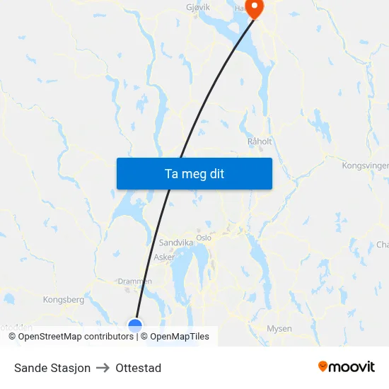 Sande Stasjon to Ottestad map