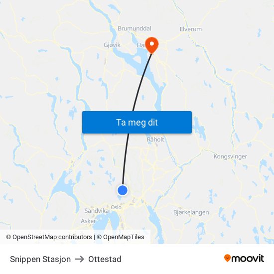 Snippen Stasjon to Ottestad map
