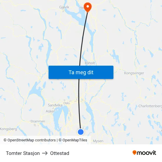 Tomter Stasjon to Ottestad map