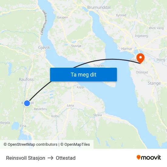Reinsvoll Stasjon to Ottestad map