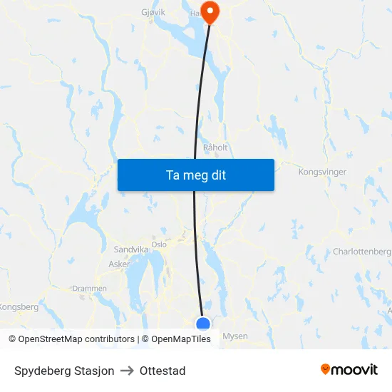 Spydeberg Stasjon to Ottestad map