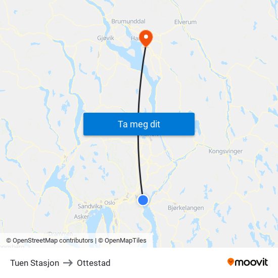 Tuen Stasjon to Ottestad map