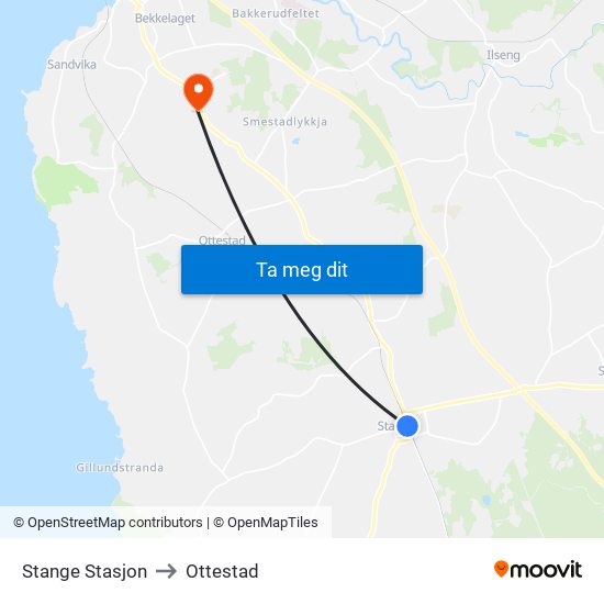 Stange Stasjon to Ottestad map