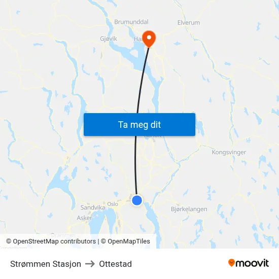 Strømmen Stasjon to Ottestad map
