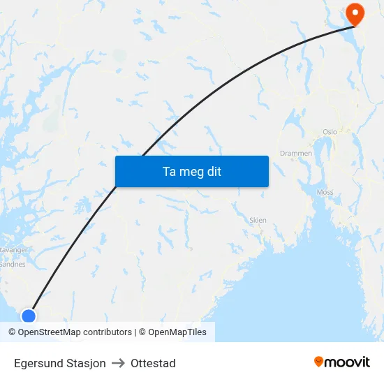 Egersund Stasjon to Ottestad map