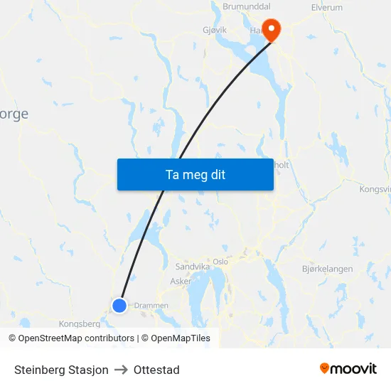 Steinberg Stasjon to Ottestad map