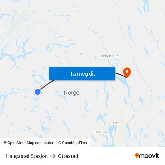 Haugastøl Stasjon to Ottestad map
