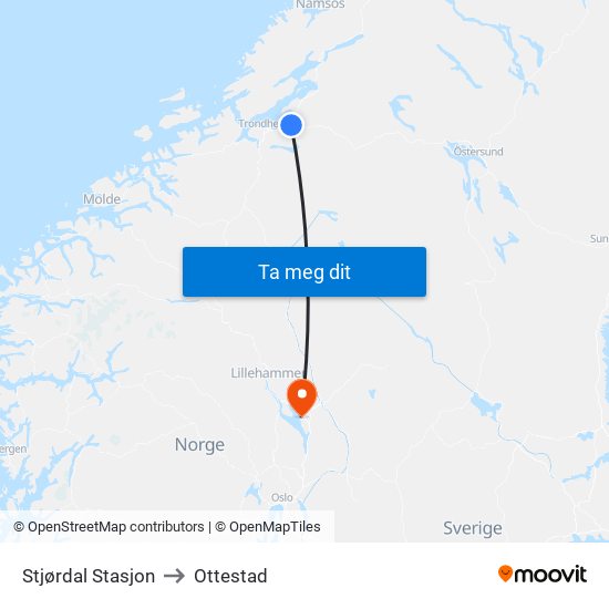 Stjørdal Stasjon to Ottestad map
