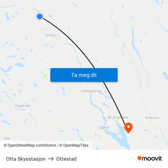 Otta Skysstasjon to Ottestad map