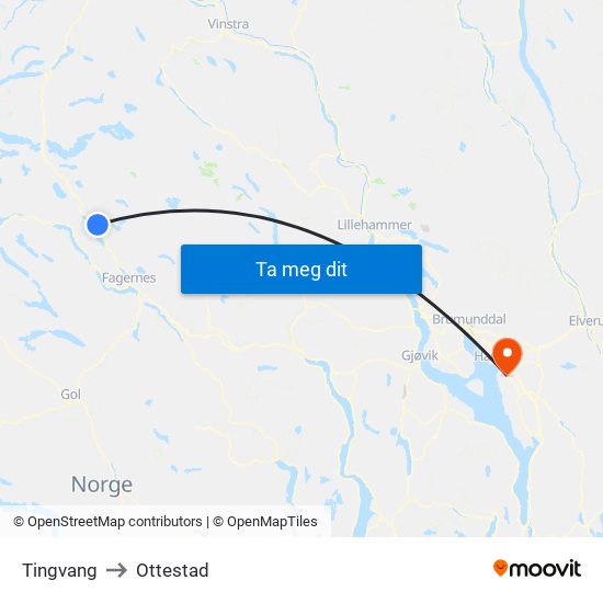 Tingvang to Ottestad map