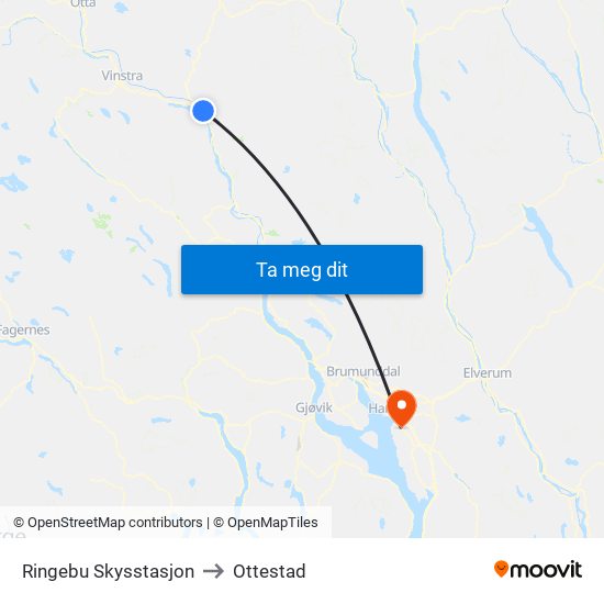 Ringebu Skysstasjon to Ottestad map