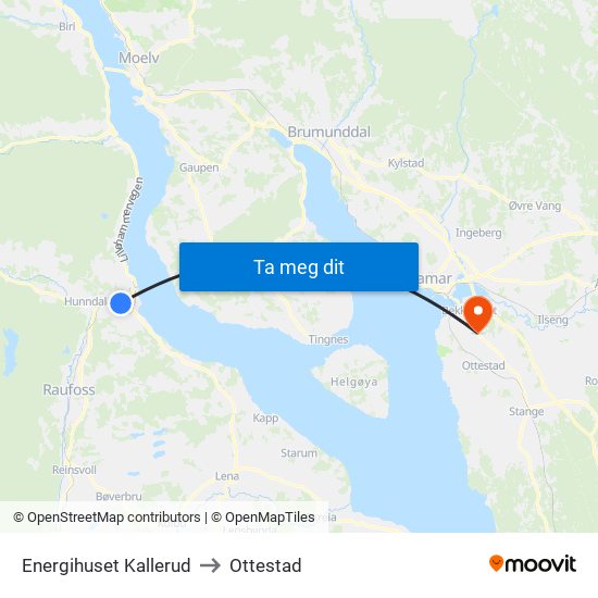 Energihuset Kallerud to Ottestad map