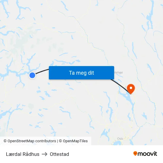 Lærdal Rådhus to Ottestad map