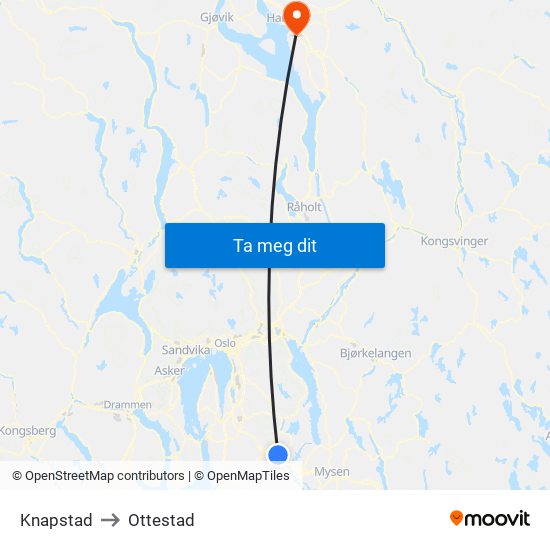 Knapstad to Ottestad map