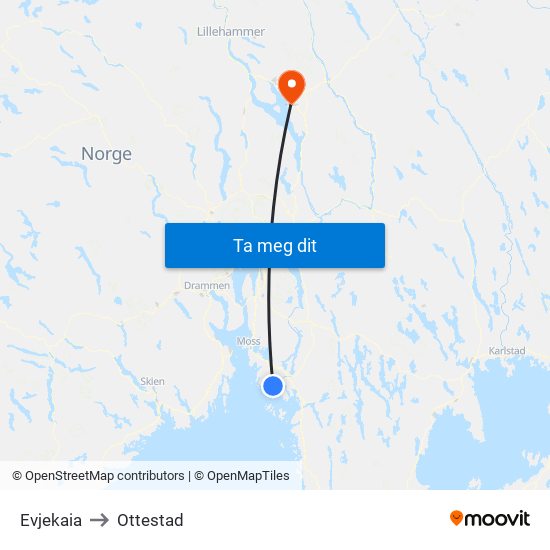 Evjekaia to Ottestad map