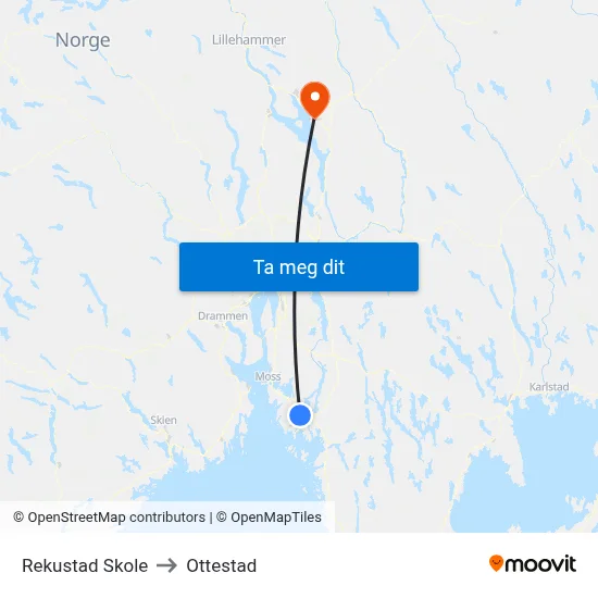 Rekustad Skole to Ottestad map