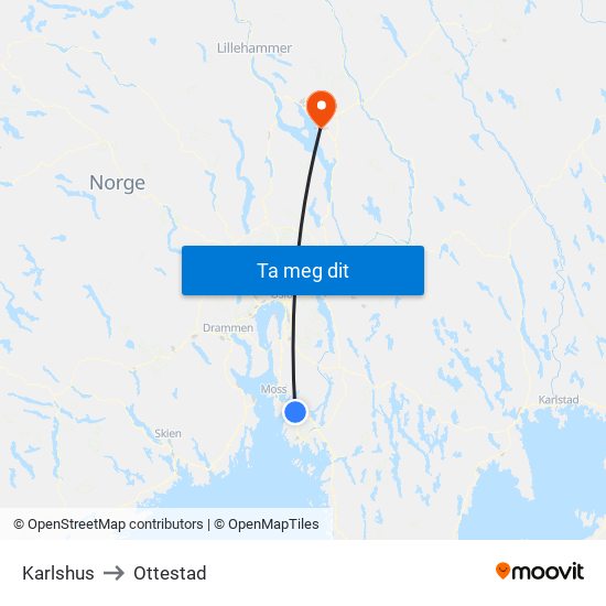 Karlshus to Ottestad map