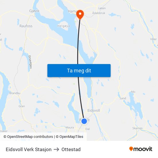 Eidsvoll Verk Stasjon to Ottestad map