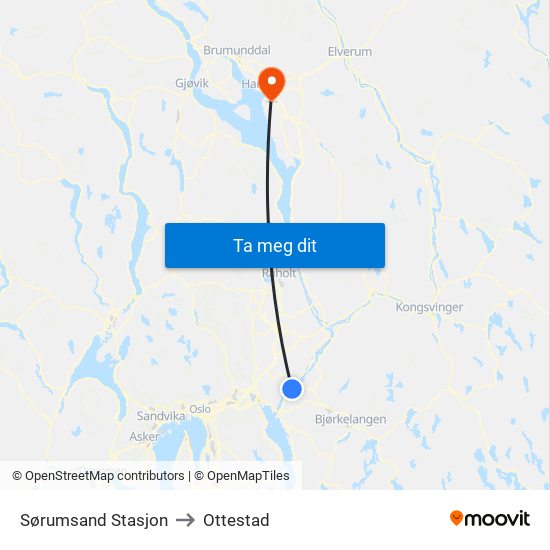 Sørumsand Stasjon to Ottestad map