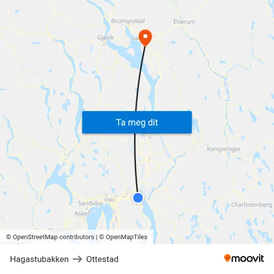 Hagastubakken to Ottestad map