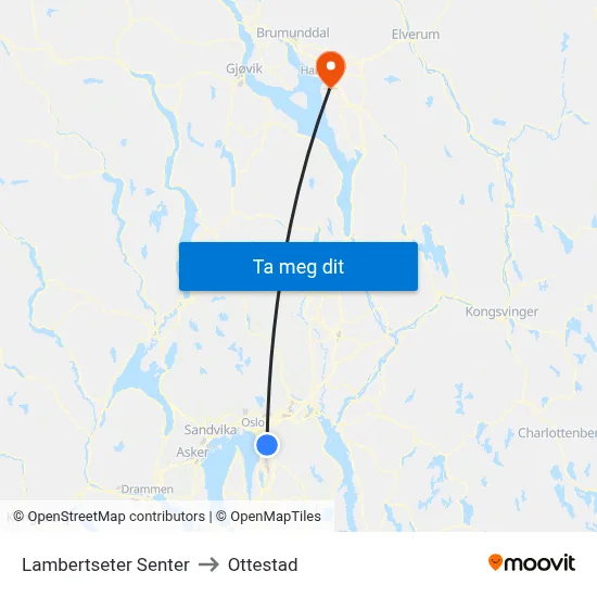 Lambertseter Senter to Ottestad map