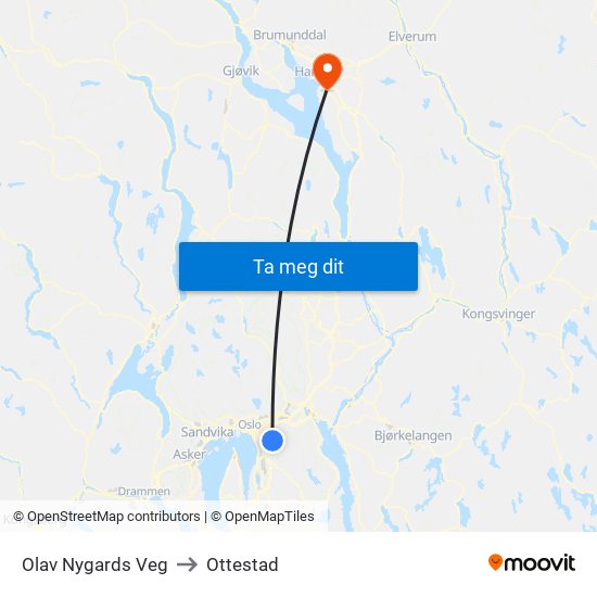 Olav Nygards Veg to Ottestad map