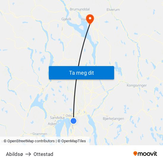 Abildsø to Ottestad map