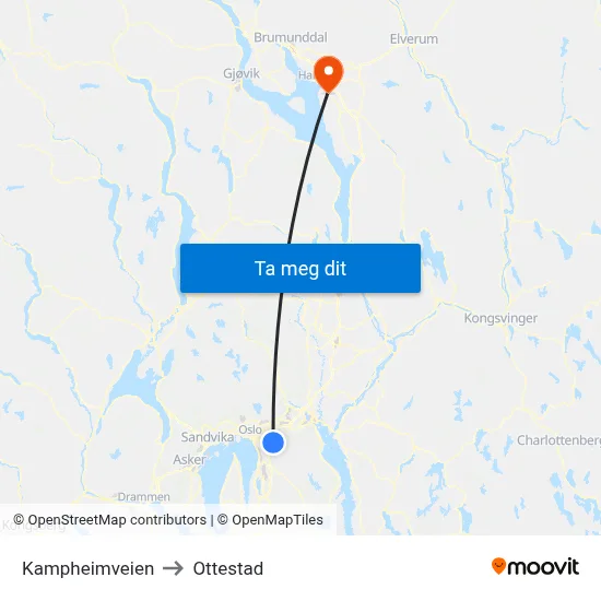 Kampheimveien to Ottestad map