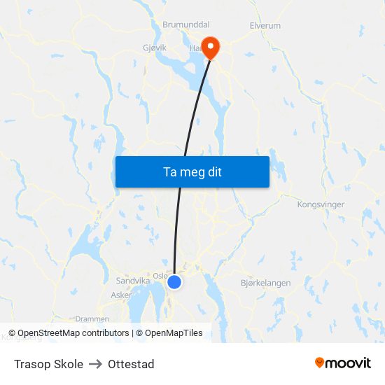 Trasop Skole to Ottestad map