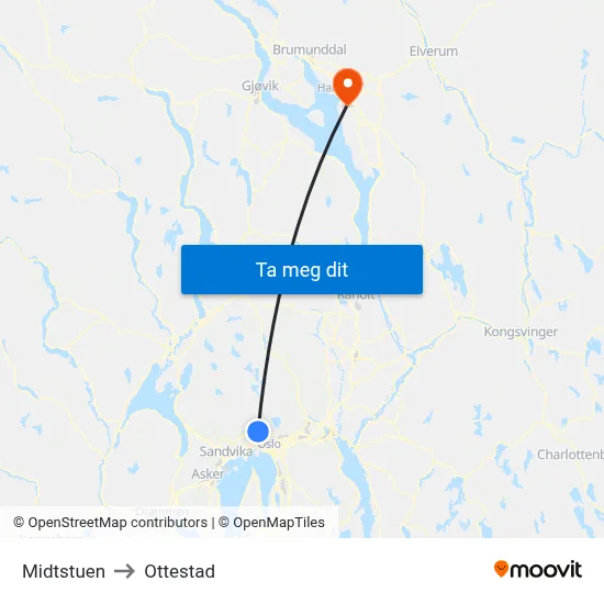 Midtstuen to Ottestad map