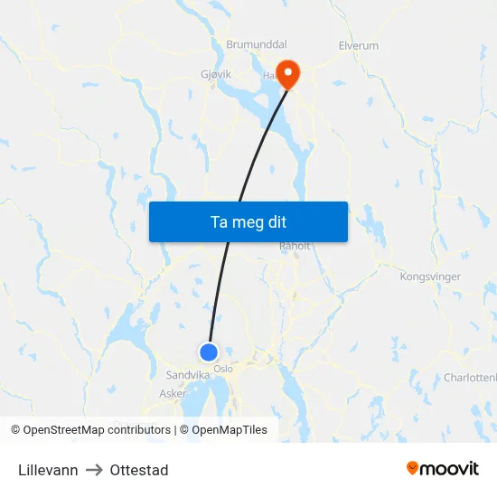 Lillevann to Ottestad map