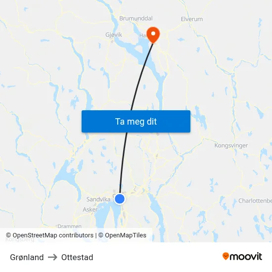 Grønland to Ottestad map