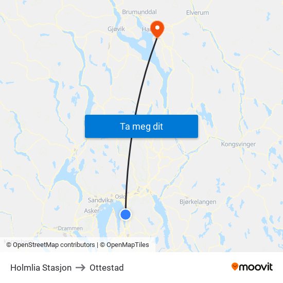 Holmlia Stasjon to Ottestad map