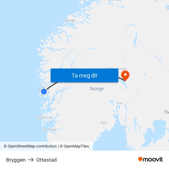 Bryggen to Ottestad map