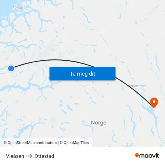 Vieåsen to Ottestad map