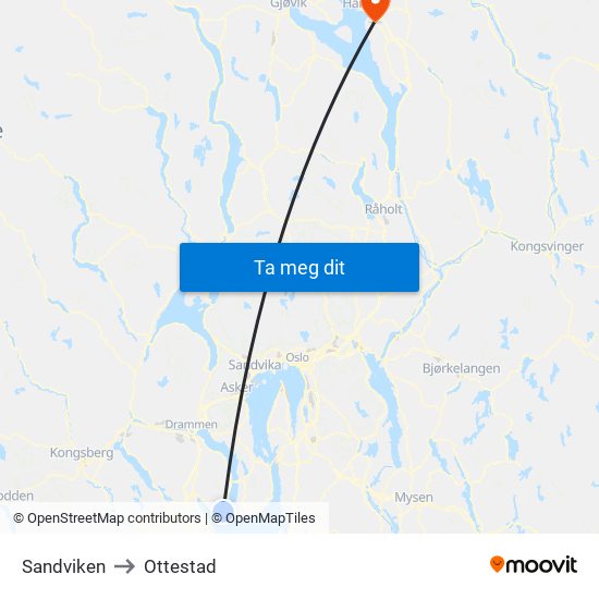 Sandviken to Ottestad map