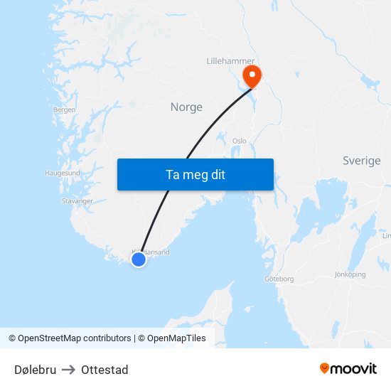 Dølebru to Ottestad map