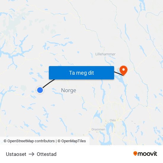 Ustaoset to Ottestad map