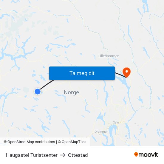 Haugastøl Turistsenter to Ottestad map