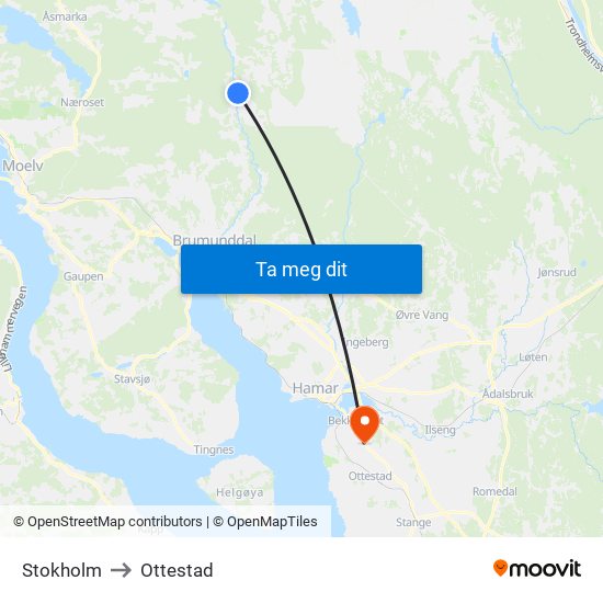 Stokholm to Ottestad map