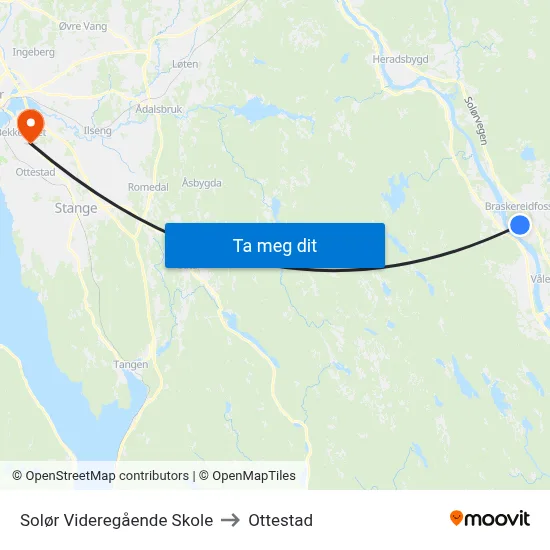 Solør Videregående Skole to Ottestad map